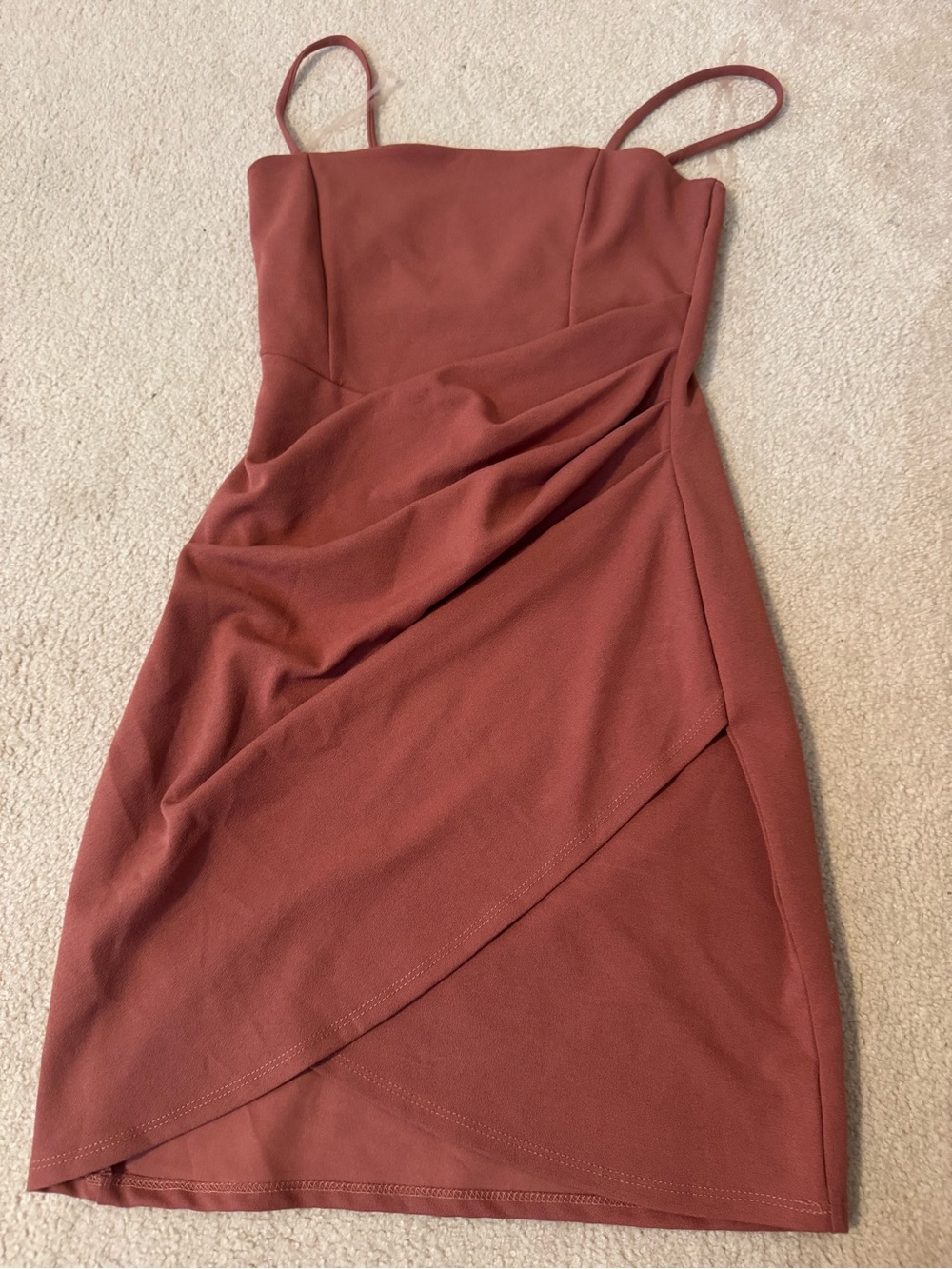 Windsor Terracotta Wrap-Style Spaghetti Strap Mini Dress
